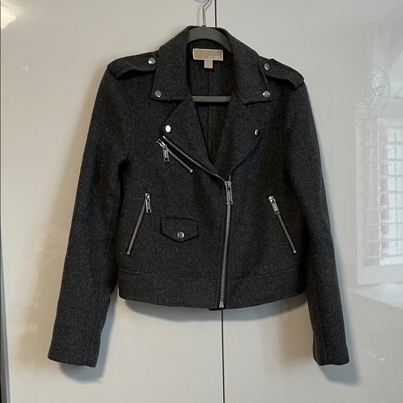 NWOT MICHAEL Michael Kors Charcoal Wool Moto Jacket, Size M - Picture 1 of 12